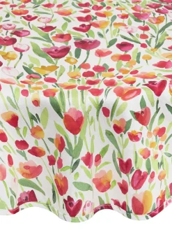 Tovaglia rotonda panama di cotone stampa tulipani