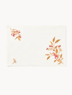 Tovaglietta in slub di puro cotone con ricamo foliage