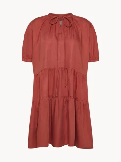 Vestito a balze in twill di cotone
